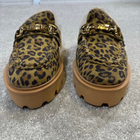 Roberto Cavalli Class NIB Cortina Faux Fur Lug Loafer Mule Leopard Buckle Sz 8M - Picture 3 of 14